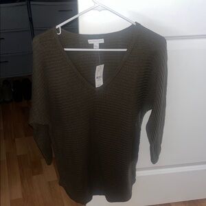New York & Company Khaki V-Neck Sweater